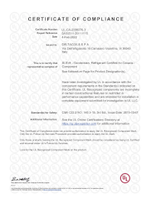 Certificate of compliance UL for Canada
